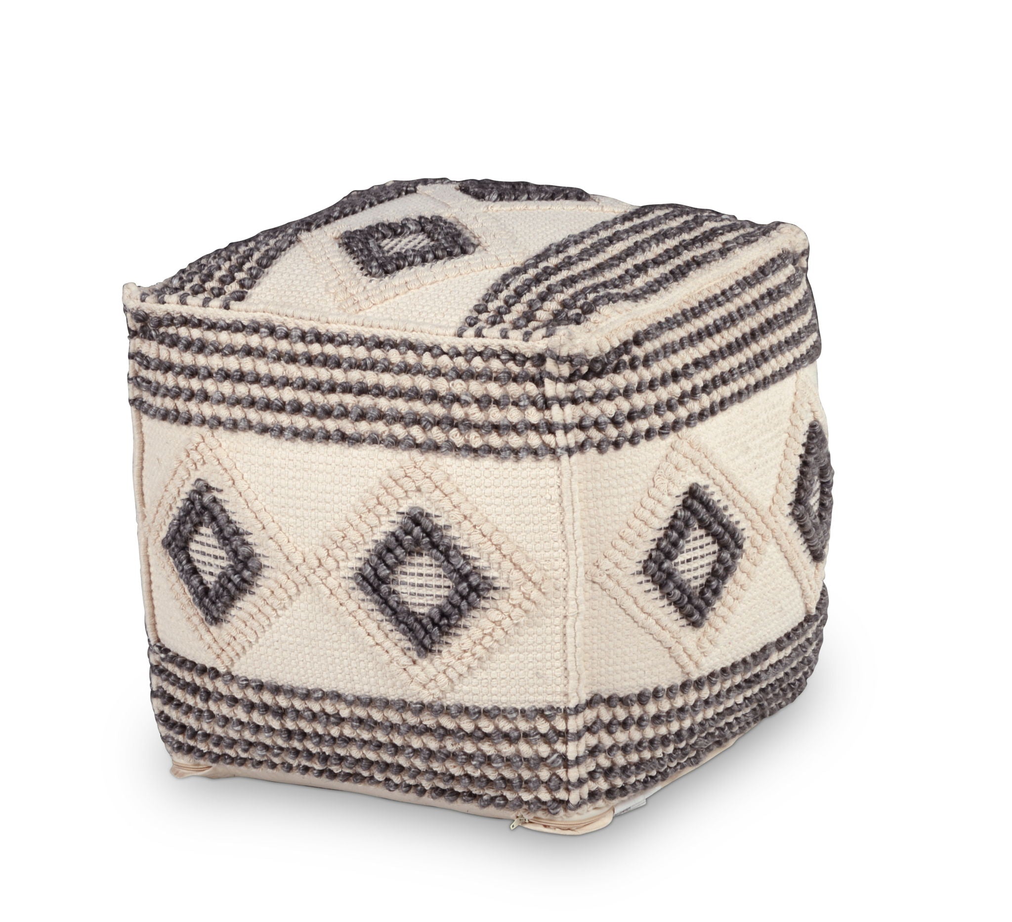 Dalia - Square Handwoven Woolen Pouf - Beige