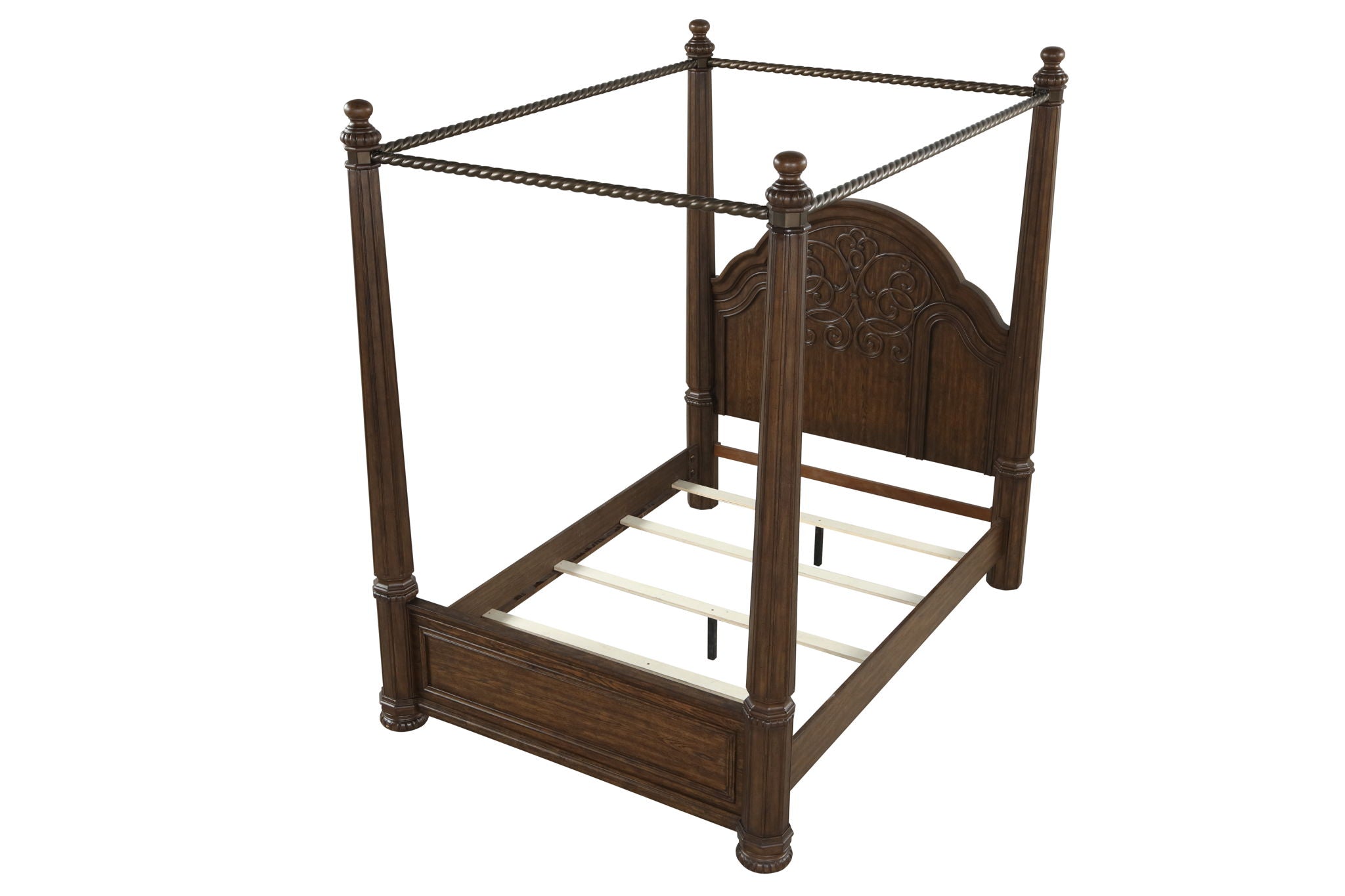 Tuscany - Queen Canopy Bed - Warm Mahogany