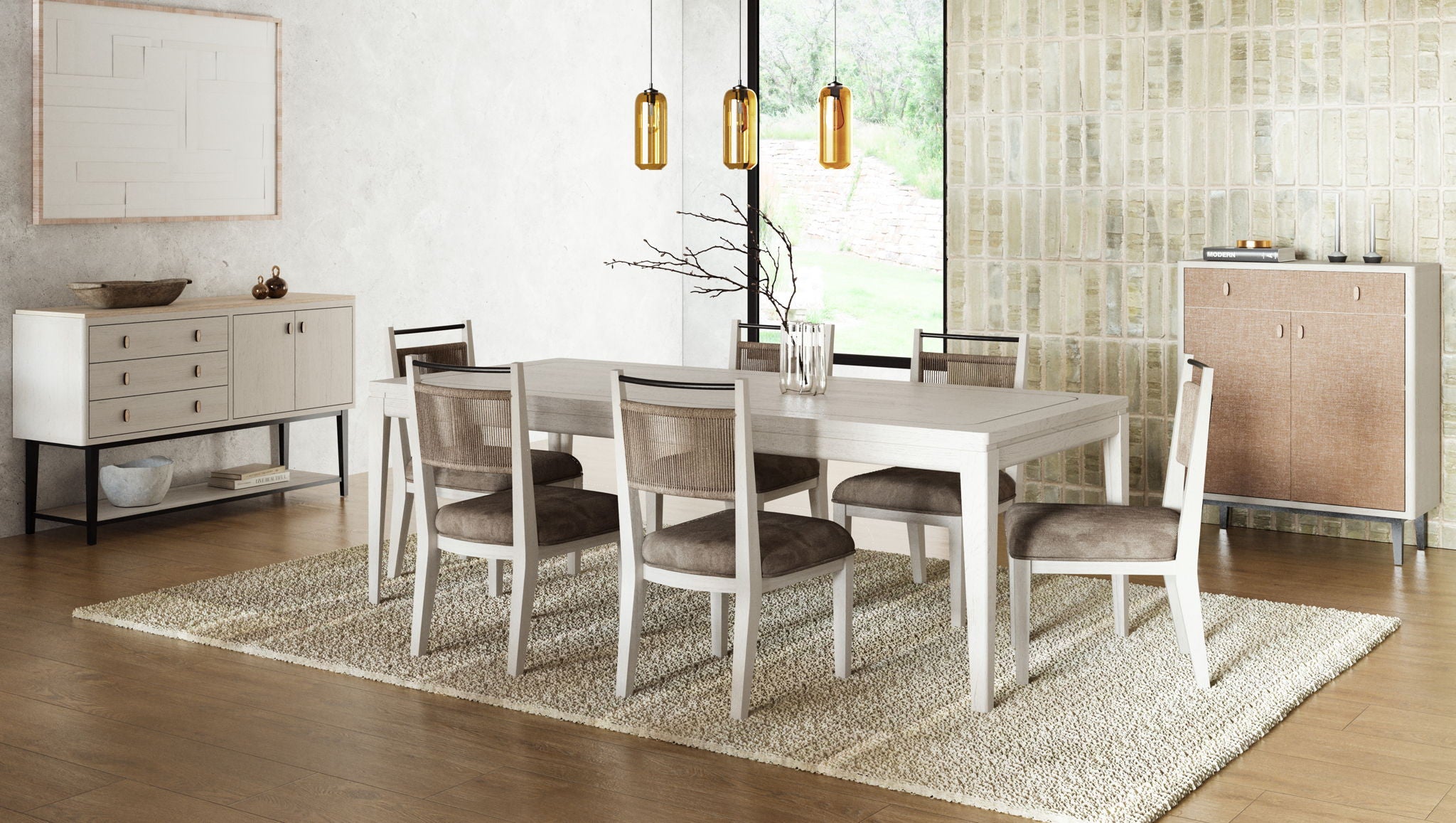 Trilogy - Dining Table With Metal Inlay - Vanilla