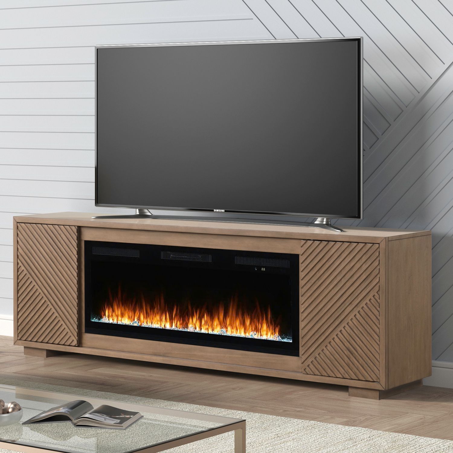 Fireplace TV Consoles - 214 84'' Console With Fire FTS Multiplees - Li