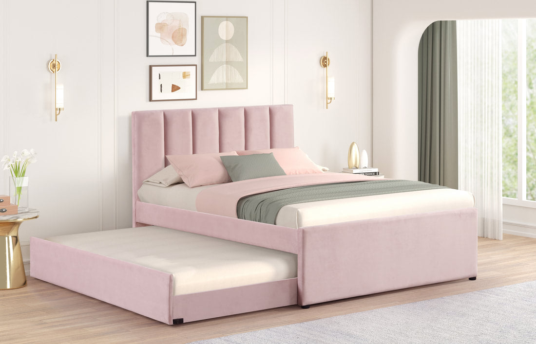 MAYA - Pink Twin or Full Platform Bed w/ Trundle