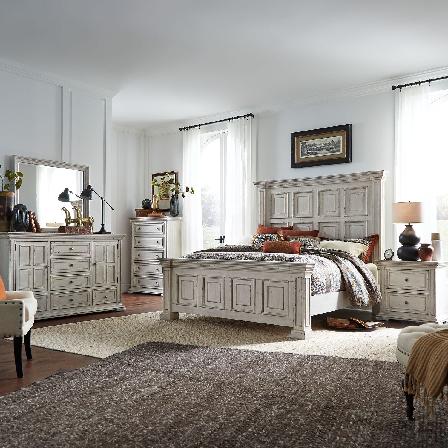 Big Valley 361W-BR Bedroom Collection By Liberty Furniture White Stone Distressed Finish