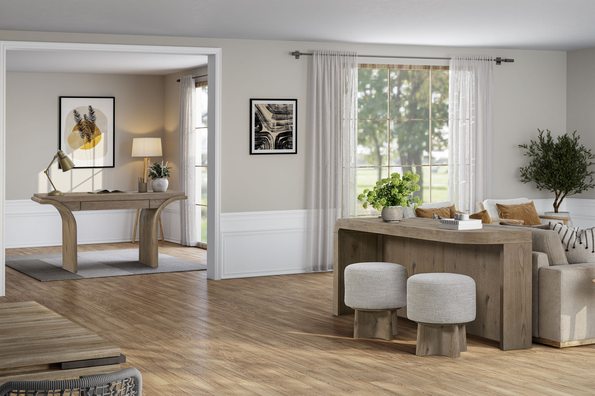 Pagosa - Entertainment Console & Stools - English Knotty Oak