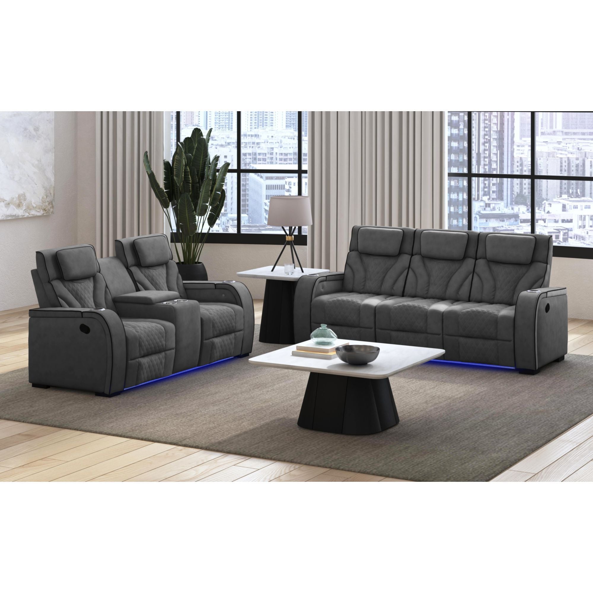 Blitz - Motion Loveseat With Console, And LED