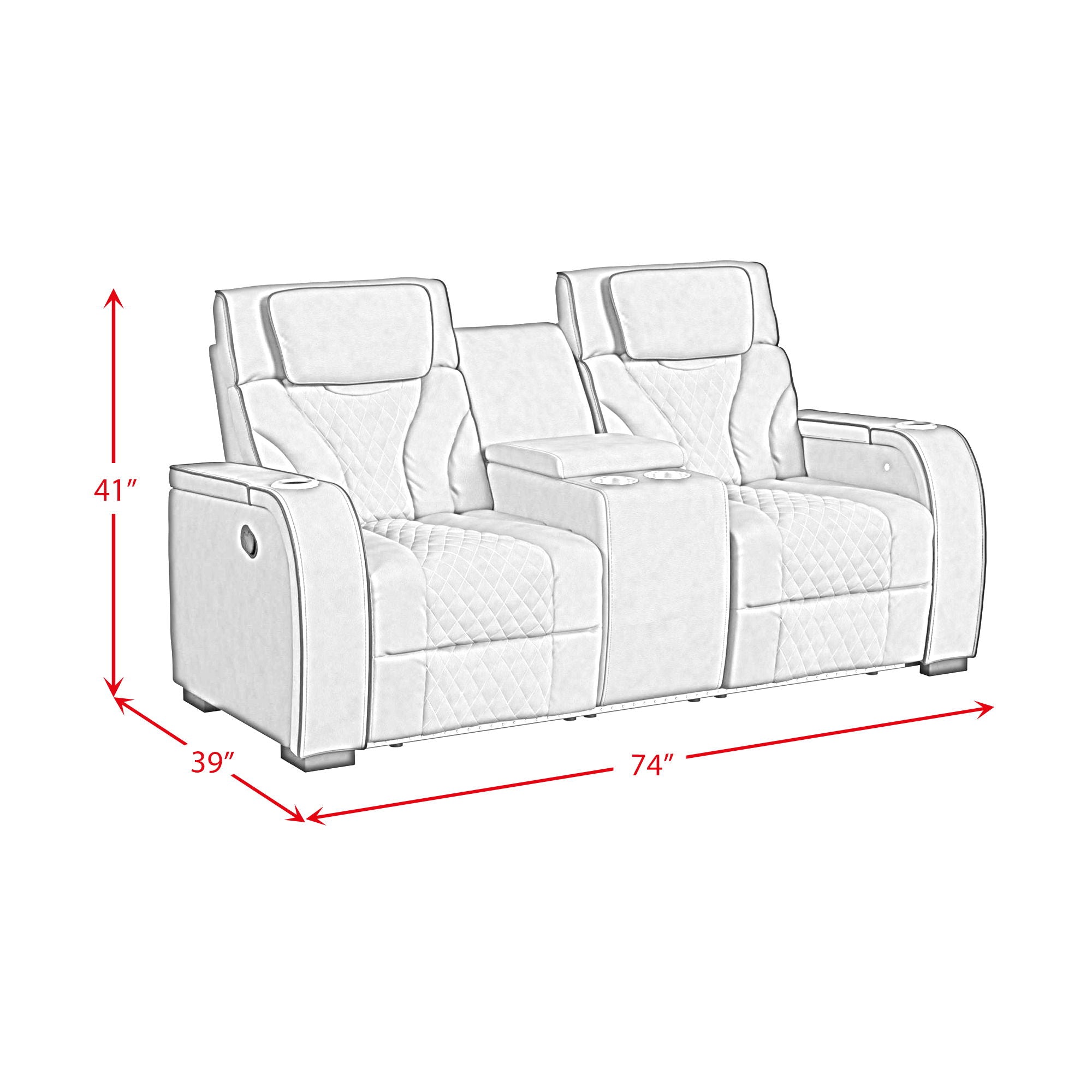 Blitz - Motion Loveseat With Console, And LED