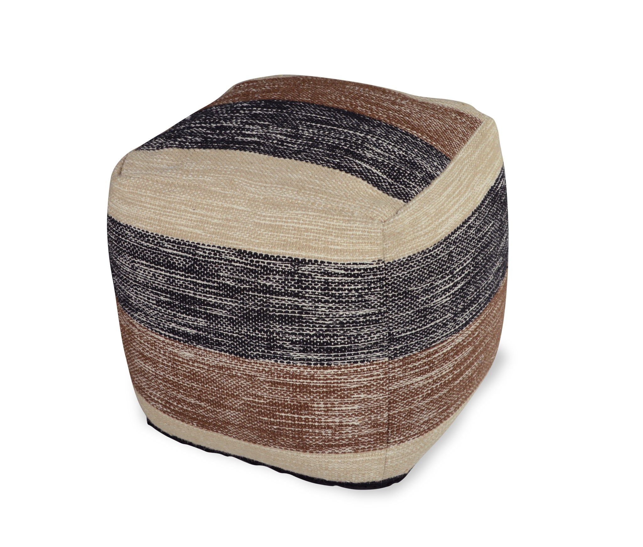 Jamal - Square Handwoven Woolen Pouf - Beige