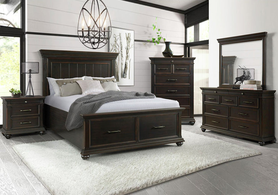 Slater Black Queen or King 4 Piece Storage Bedroom Collection from Elements