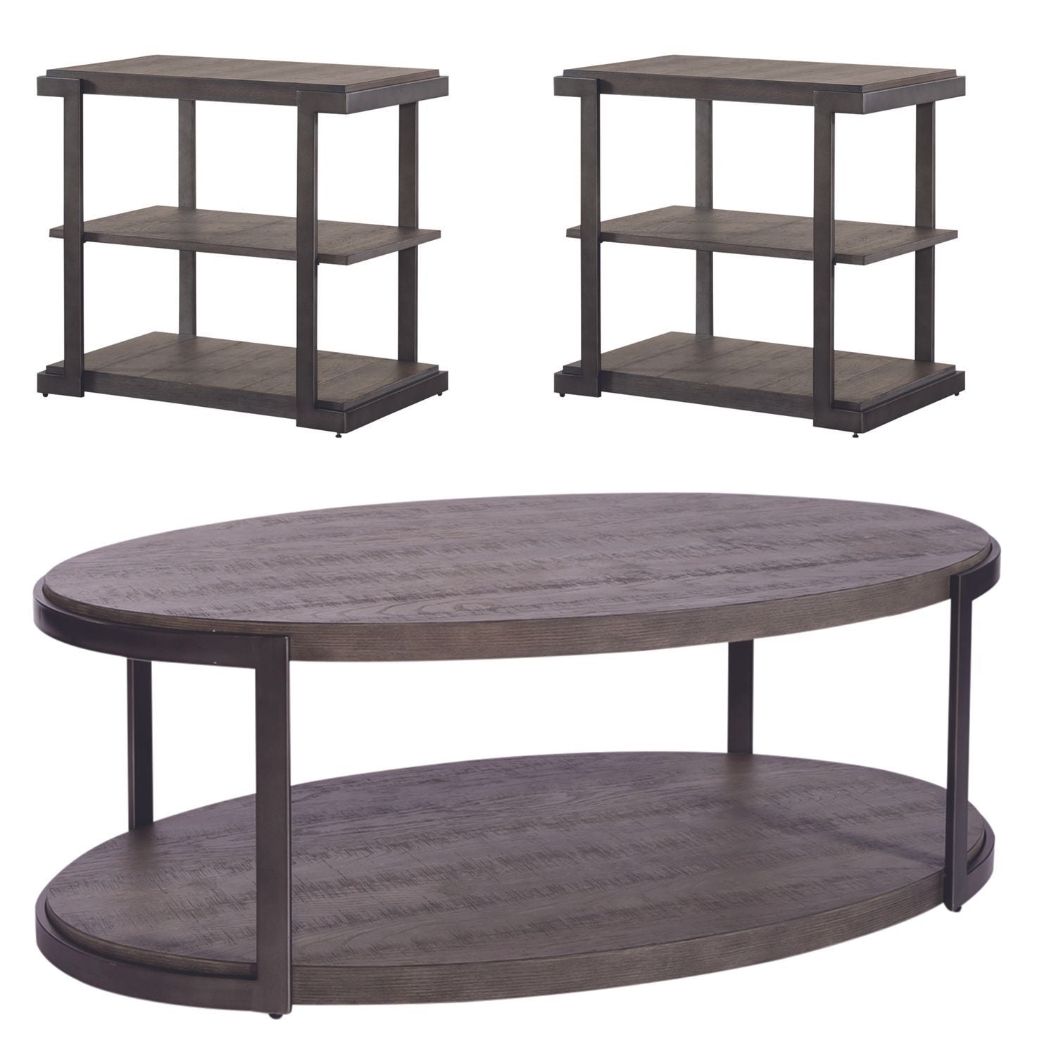 Modern View - 3 Piece Table Set (1 Oval Cocktail Table 2 End Tables) - Dark Gray