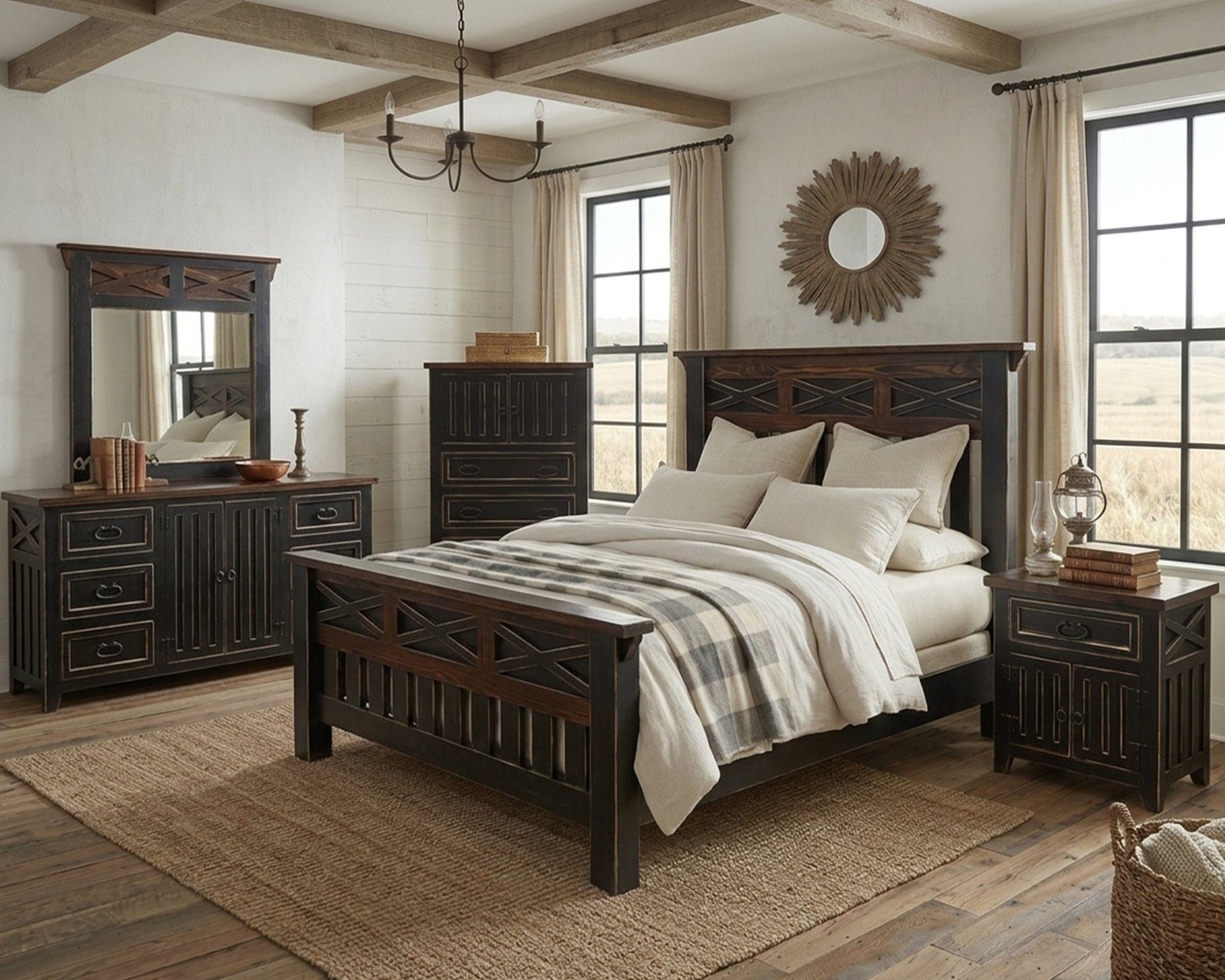 Crossbuck Walnut/Black Bedroom Set